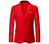 HUIANGLIYG Blazer para Hombre, Corte Entallado, 2 Botones, Formal, Informal, Moderno, de Negocios, con Bolsillos, Ligero, Liso, para Bodas, Fiestas, Graduación, Cenas, Rojo, XL