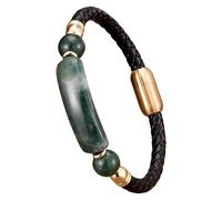 HUIANGLIYG Brazalete De Cuero Trenzado Negro Para Hombre Con Cierre Magnético, Gema Natural Y Cristal. Hecho A Mano. Pulsera De Cuero Trenzado. Joyería De Moda Para Hombre Y Mujer. Dorado. 3 X 19 Cm.