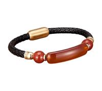 HUIANGLIYG Brazalete De Cuero Trenzado Negro Para Hombre Con Cierre Magnético, Gema Natural Y Cristal. Hecho A Mano. Pulsera De Cuero Trenzado. Joyería De Moda Para Hombre Y Mujer. Dorado. 6 X 21 Cm.
