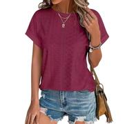 HUIANGLIYG Camiseta de Ojos de Mujer con Bordado de Ojales, Camiseta de Manga Corta de Verano, Blusa de Cuello Redondo, Blusa Hueca Holgada, Camisetas Ligeras y Transpirables Casuales para El Uso Di