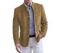 HUIANGLIYG Chaqueta Americana de Ante Sintético de Hombre, Abrigo Deportivo Casual de Un Solo Botonadura, Cuello Mandarín Vintage, Chaqueta Smart Casual con Bolsillos Funcionales para Negocios, Bo