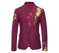 HUIANGLIYG Chaqueta Americana de Boda de Hombre, Chaqueta de Esmoquin Dorada con Estampado de Flores, Corte Ajustado con Una Muesca de Solapa, Abrigo Formal para Cena de Graduación, Vestido de Noc