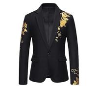 HUIANGLIYG Chaqueta Americana de Boda de Hombre Chaqueta de Esmoquin Dorada con Estampado de Rosas, Corte Ajustado con Solapa de Un Botón, Abrigo Formal para La Cena de Baile de Graduación y Vesti