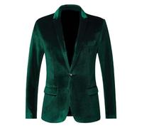 HUIANGLIYG Chaqueta Americana de Terciopelo de Un Solo Botón Chaqueta Lisa de Traje con Bolsillos Funcionales para Fiesta de Graduación de Nadal de Fin de Curso Verde XS