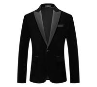 HUIANGLIYG Chaqueta de Cena de Terciopelo de Hombre con Solapa de Satén Negro con Solapa Formal de Un Botón para Invitados A La Boda, Fiesta de Graduación de Navidad Vestida Negra S