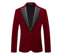 HUIANGLIYG Chaqueta de Cena de Terciopelo de Terciopelo de Hombre con Solapa de Satén Negra con Solapa Formal de Un Botón para Invitados A La Boda, Fiesta de Graduación de Navidad Vestido Rojo XL