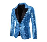 HUIANGLIYG Chaqueta de Esmoquin de Hombre con Lentejuelas Brillantes con Solapa de Punta Esmoquin Ajustada Chaqueta Ligera de Un Botón con Bolsillos para Baile de Graduación Boda Nightclub Sky BLU