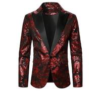 HUIANGLIYG Chaqueta de Esmoquin Paisley Jacquard de Hombre Solapa de Satén Negro con Pico de Un Botón Chaqueta de Traje Formal Americana Ajustada con Bolsillos para Gala de Feria Noche de Cóctel