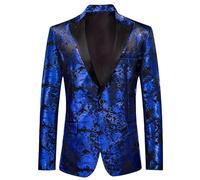 HUIANGLIYG Chaqueta de Esmoquin Paisley Jacquard para Hombre, Solapa de Satén con Pico Negro, Chaqueta Formal de Un Botón, Americana de Cena Ajustada con Bolsillos para Gala de Feria, Cóctel Noct