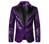 HUIANGLIYG Chaqueta de Esmoquin Paisley Jacquard para Hombre, Solapa de Satén con Pico Negro, Chaqueta Formal de Un Solo Botón, Americana de Cena Slim Fit con Bolsillos para Gala de Feria, Cóctel