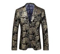 HUIANGLIYG Chaqueta de Lujo de Hombre Paisley Jacquard Slim Fit con Estampado Floral Chaqueta de Esmoquin de Solapa con Dos Botones y Bolsillos Funcionales para Baile de Graduación Cena de Noche Do