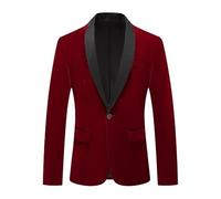 HUIANGLIYG Chaqueta de Noche de Terciopelo de Hombre con Esmoquin Chalada Ajustada Chalada Chaqueta de Un Botón con Bolsillos Funcionales para Invitado Al Novio de La Boda, Vestido de Noche Rojo XL