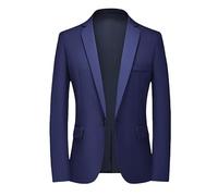 HUIANGLIYG Chaqueta de Solapa Muescada de Un Solo Botón para Hombre, Chaqueta Deportiva Ligera con Forro Suave y Bolsillo Business Casual, Chaqueta de Esmoquin Lisa para Cortejo de Boda Azul Marino