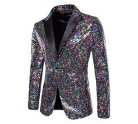 HUIANGLIYG Chaqueta de Traje con Lentejuelas Brillantes para Hombre, Un Botón, Corte Entallado, Solapa de Pico, Esmoquin de Fiesta, Ligero, Estilo Discoteca de Los Años 70, Chaqueta Blazer Brillan