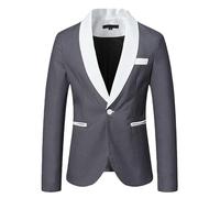 HUIANGLIYG Chaqueta de Traje Ligera para Hombre, con Un Botón y Solapa Chal, para Esmoquin y Bolsillo, Moderna, Informal, para Negocios, Formal, para Boda, Graduación, Banquete, Fiesta, Gris, XL