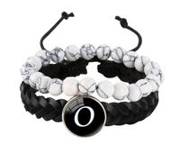 HUIANGLIYG Juego de Pulseras de Piedras Preciosas con Iniciales Ajustables para Mujeres y Hombres. Pulseras de Cuero Trenzado Hechas A Mano. brazalete Apilable con Letras Az y Cuentas de Turquesa Bl