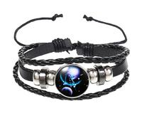 HUIANGLIYG Pulsera Ajustable De Cuero Con 12 Constelaciones Del Zodíaco, Estilo Vintage Punk, Que Brilla En La Oscuridad, Ideal Como Regalo Para Amantes De Las Constelaciones Libra, 21 Cm