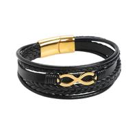 HUIANGLIYG Pulsera Cuero Hombre,Pulsera de Cuero con Nudo Infinito para Hombre, Brazalete Trenzado Multicapa, Clásico, Hecho A Mano, de Piel de Vaca, Color Negro, Regalo para Niño, Accesorios Dora