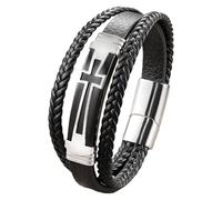 HUIANGLIYG Pulsera De Cruz Gruesa Para Hombre, Religiosa, Cristiana, De Cuero Trenzado De Doble Hilera Con Cierre Magnético, Joyería Punk, Regalo Para Papá, Hermano Y Amigos, Color Negro, 23 Cm