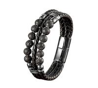 HUIANGLIYG Pulsera de Cuerda Trenzada de Cuero de Cuero Multicapa para Hombre con Cierre Magnético Pulsera Vintage Elegante Hecha A Mano para Hombre Joyería Regalo para Uso Diario Volcanic Rock 21