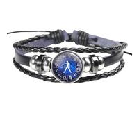 HUIANGLIYG Pulsera De Cuero Ajustable Con Los Signos Del Zodiaco, Pulsera De Cuero Negro Multicapa Con Las 12 Constelaciones, Joyería De Cumpleaños, Regalos Para Mujeres Y Hombres, Libra