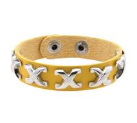 HUIANGLIYG Pulsera de Cuero Ajustable para Hombre y Mujer, Clásica, con Letra X, Hecha A Mano, con Botón A Presión, Estilo Punk Gótico, Ideal Como Regalo para Halloween y Navidad, Color Amarillo
