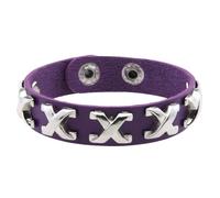 HUIANGLIYG Pulsera de Cuero Ajustable para Hombre y Mujer, Clásica, con Letra X, Hecha A Mano, con Botón A Presión, Estilo Punk Gótico, Ideal Como Regalo para Halloween y Navidad, Color Morado.