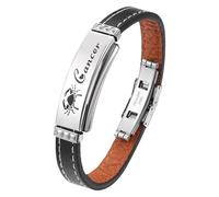 HUIANGLIYG Pulsera De Cuero Con 12 Constelaciones, Signos Del Zodiaco, Estilo Punk, Con Cierre. Ideal Como Regalo De Cumpleaños, Astrología O Horóscopo Para Hombres Y Mujeres. Cáncer, 21,5 Cm.