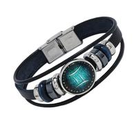 HUIANGLIYG Pulsera De Cuero Con 12 Constelaciones, Tejida A Mano Con Cuentas, Con El Signo Del Zodiaco. Ideal Para Mujeres Y Hombres. Joyería Del Horóscopo. Regalo Para Cumpleaños. Géminis. 20 Cm.