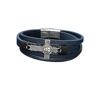 HUIANGLIYG Pulsera de Cuero con Cruz Celta de Hombre Pulsera de Cuero Trenzado Multicapa con Cierre Magnético Brazalete Religiosa Vintage con Cruz Vikingo Joyería Vikingo Regalo Casual para Él Azul