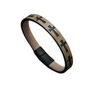 HUIANGLIYG Pulsera de Cuero con Cruz de Hombre Brazalete de Fe Trenzada A Mano con Cierre Magnético Pulsera Religiosa Vintage Regalo Único para Los Hermanos de Los Padres Camello 22 Cm