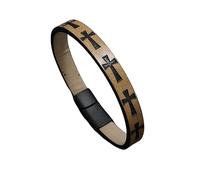 HUIANGLIYG Pulsera de Cuero con Cruz de Hombre Brazalete de Fe Trenzada Hecha A Mano con Cierre Magnético con Cruz Grabada Pulsera Religiosa Vintage Regalo Único para Los Hermanos Padres 20 Cm