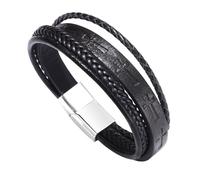 HUIANGLIYG Pulsera de Cuero con Cruz Grabada para Hombre, Brazalete Trenzado Multicapa de Cuero Genuino con La Fe, Pulseras de Cruz de Jesús para Hombre, Brazalete Religioso conmemorativo para Uso
