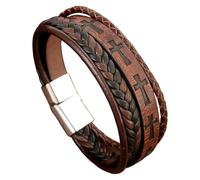HUIANGLIYG Pulsera De Cuero Con Cruz Para Hombre Con Cierre Magnético, Trenzada Multicapa, Con Mensaje De Fe, Hecha A Mano, Conmemorativa Religiosa, Color Café, 19 Cm