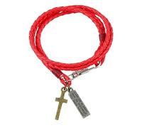HUIANGLIYG Pulsera de Cuero con Cruz para Hombre y Mujer, 3 Mm, Doble Vuelta, Trenzada A Mano, Fina, con Fe Religiosa, Regalo de Joyería con Caja, Color Rojo, 41 Cm