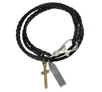 HUIANGLIYG Pulsera de Cuero con Cruz para Hombre y Mujer, 3 Mm, Doble Vuelta, Trenzada A Mano, Fina, con Fe Religiosa, Regalo de Joyería con Caja, Color Negro, 41 Cm