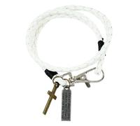 HUIANGLIYG Pulsera de Cuero con Cruz para Hombre y Mujer, 3 Mm, Doble Vuelta, Trenzada A Mano, Fina, con Fe Religiosa, Regalo de Joyería con Caja, Color Blanco, 40 Cm