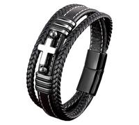 HUIANGLIYG Pulsera De Cuero Con Cruz Para Hombre Y Mujer, Con Piedra Natural, Trenzada Multicapa, Con Hebilla Magnética, Para Actividades Religiosas, Regalos Festivos, Color Negro, 1,21 Cm