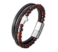HUIANGLIYG Pulsera de Cuero con Cuentas de Piedra Natural para Hombre, Negra, Multicapa, con Cruz de Fe, Pulsera Trenzada Hecha A Mano, Amuleto, Joyería de Pascua y Navidad, Regalo con Caja, Piedra