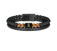 HUIANGLIYG Pulsera de Cuero con Inicial de Ojo de Tigre para Hombre, Clásica, Trenzada de Doble Fila con Letra Az, Sencilla, Hecha A Mano, Color Negro, Regalo para Esposo, Padre, Hijo, Cumpleaños,