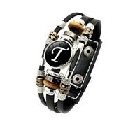 HUIANGLIYG Pulsera de Cuero con Letra Inicial para Hombre, Ajustable, Multicapa, Trenzada, Hecha A Mano, Pulsera con Alfabeto Apilable, Brazalete Estilo Punk Vintage para Él O Ella, Accesorio con L