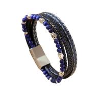 HUIANGLIYG Pulsera de Cuero con Piedra Natural para Hombre, Multicapa, Tejida A Mano, Estilo Vintage, Regalo de Joyería para Papá, Esposo, Novio, Hermano, Lapislázuli, 21 Cm