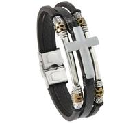 HUIANGLIYG Pulsera de Cuero Cruzada para Hombre, Pulsera de Cuero Trenzada de Varios Hilos, Cuentas de Calavera Doradas, Pulsera de Cruce Punk Gótica, Joyería Hecha A Mano para Él, Marrón Oscuro