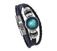 HUIANGLIYG Pulsera de Cuero de 12 constelaciones para Hombres, Mujer con Una Pulsera de Varias Capas con Trenzas, Pulsera Ajustable de Signo Zodiacal de Astrología, Regalo de Cumpleaños Punk Vinta