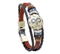 HUIANGLIYG Pulsera de Cuero de 12 constelaciones para Hombres y Mujeres Pulsera de Cuerda de Cuero Trenzado Multicapa Pulsera Retro Punk Zodiaco para Joyería de La Amistad Regalo de Cumpleaños Ari
