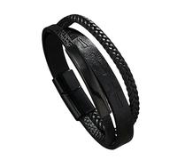 HUIANGLIYG Pulsera de Cuero de Cuero con Cruz de Hombre de Varias Capas, Pulsera Trenzada A Mano con Cierre Magnético, Joyería Cristiana Religiosa Vintage Regalo para Él, Novios del Padre, Negro
