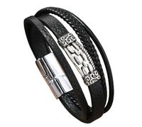 HUIANGLIYG Pulsera de Cuero de Cuero en Capas para Hombres, Pulsera de Brazalete Trenzada Hecha A Mano con Cierre Magnético, Pulsera Punk de Eslabón Gótico Regalo para Él. Novios del Padre Negro