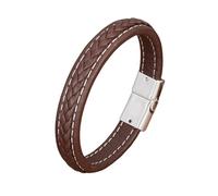 HUIANGLIYG Pulsera de Cuero de Hombre Brazalete de Cuero Trenzado de Doble Capa con Cierre Magnético Joyería Elegante y Casual para El Novio Hermano Padre Marrón 19Cm