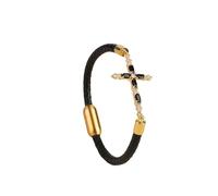 HUIANGLIYG Pulsera de Cuero de La Fe para Mujeres, Pulsera de Cuero Trenzada con Cruz de Piel Genuina con Cristales Cúbicos de Circonia, Brazalete Fina de Puño Bohemio, Brazalete Religiosa, Joyer