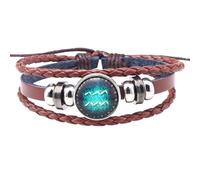 HUIANGLIYG Pulsera De Cuero De Las 12 Constelaciones Para Hombre Y Mujer, Marrón, Multicapa, Trenzada, De Cuerda De Cuero, Vintage, Con Signo Del Horóscopo, Astrología, Accesorios De Joyería, Acuario